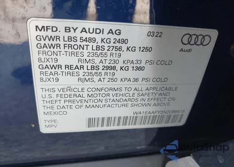 2022 Audi Q5 Premium Plus 45 z USA, uszkodzony, nr VIN WA1EAAFY3N2086416